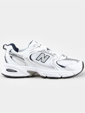New Balance White and Navy Athletic Sneakers